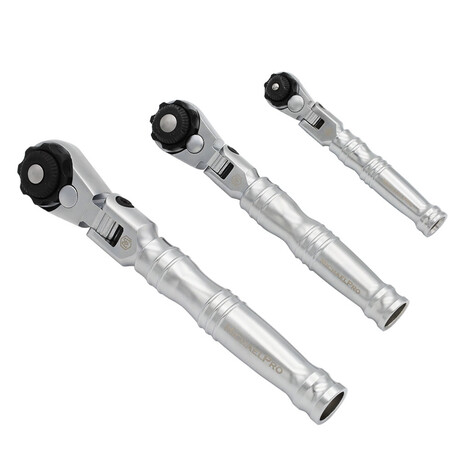 3-Pc Multi-Position 72 Tooth Extendable Flex - Head Ratchets  1/4" 3/8" 1/2" Drive  Reversible with Quick Release