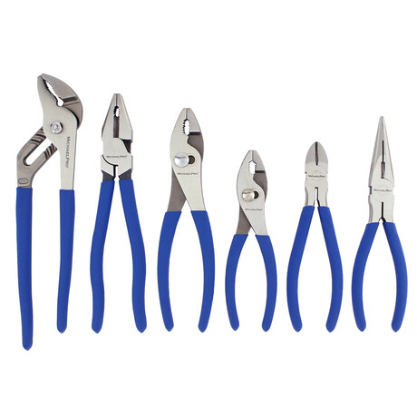 6pc Pliers Set - Long Nose Diagonal Cutting Lineman's Groove Joint Slip Joint