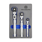 3-Pc Multi-Position 72 Tooth Extendable Flex - Head Ratchets  1/4" 3/8" 1/2" Drive  Reversible with Quick Release