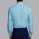 Phoenix Long Sleeve Button Up Shirt // Teal + Navy Leaf (S)