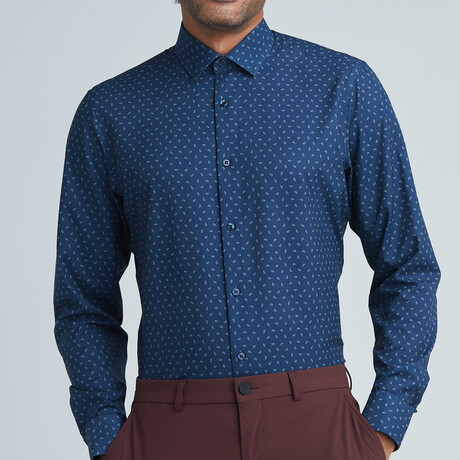 Phoenix Long Sleeve Button Up Shirt // Navy Paisley (S)