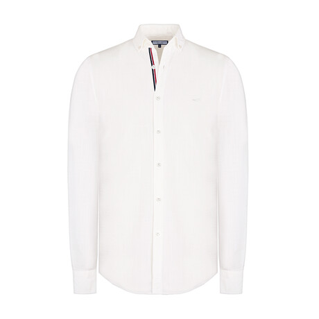 Solid Linen Long Sleeve Button Up Shirt // White (S)