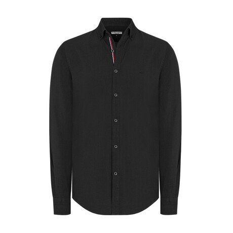 Solid Linen Long Sleeve Button Up Shirt // Black (S)