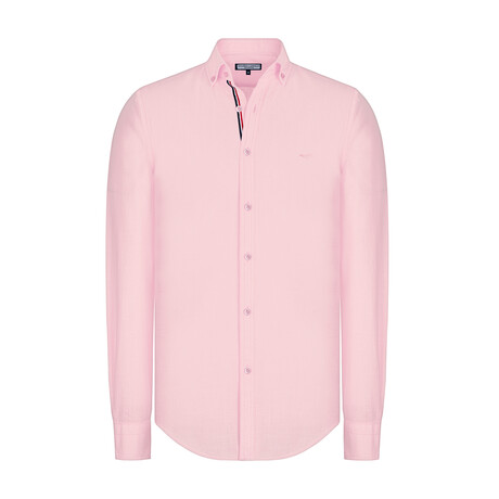 Solid Linen Long Sleeve Button Up Shirt // Pink (S)