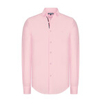 Solid Linen Long Sleeve Button Up Shirt // Pink (XL)