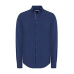 Solid Linen Long Sleeve Button Up Shirt // Navy (3XL)
