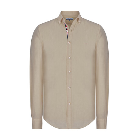 Solid Linen Long Sleeve Button Up Shirt // Beige (S)