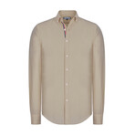Solid Linen Long Sleeve Button Up Shirt // Beige (M)