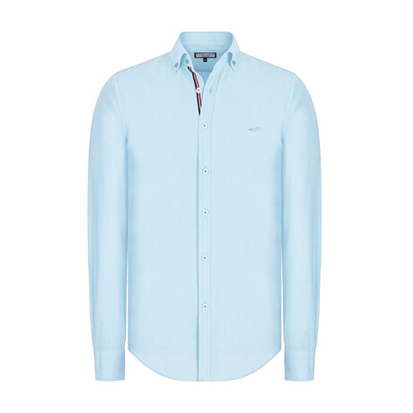 Solid Linen Long Sleeve Button Up Shirt // Light Blue (S)