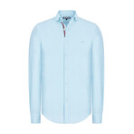 Solid Linen Long Sleeve Button Up Shirt // Light Blue (L)