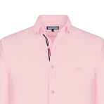 Solid Linen Long Sleeve Button Up Shirt // Pink (M)