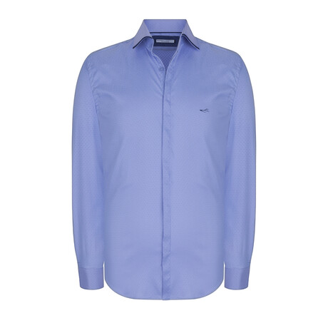 Solid Long Sleeve Button Up Shirt // Blue (S)