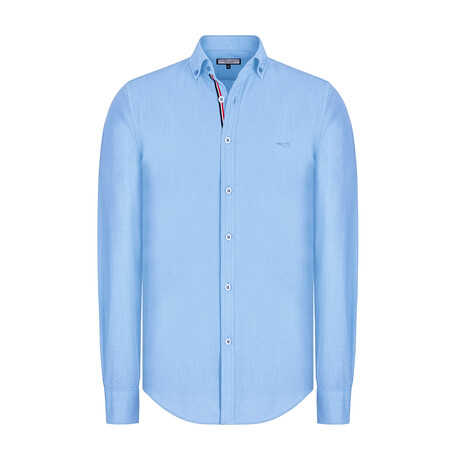 Solid Linen Long Sleeve Button Up Shirt // Blue (S)