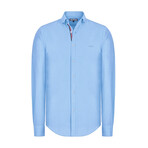 Solid Linen Long Sleeve Button Up Shirt // Blue (L)