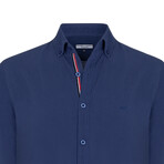Solid Linen Long Sleeve Button Up Shirt // Navy (L)