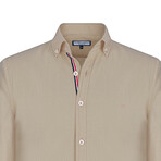 Solid Linen Long Sleeve Button Up Shirt // Beige (2XL)