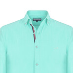 Solid Linen Long Sleeve Button Up Shirt // Mint (L)