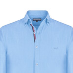 Solid Linen Long Sleeve Button Up Shirt // Blue (M)