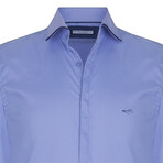 Solid Long Sleeve Button Up Shirt // Blue (M)
