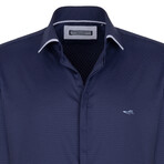 Solid Long Sleeve Button Up Shirt // Navy (2XL)