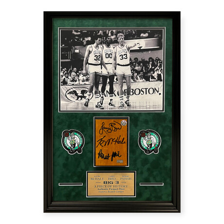 Larry Bird, Robert Parish, & Kevin McHale // Boston Celtics // Autographed Parquet Floor + Framed