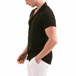 Camp Collar Solid Button Down Men's Shirt // Black (3XL)