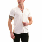 Camp Collar Solid Button Down Men's Shirt // White (3XL)
