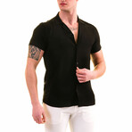 Camp Collar Solid Button Down Men's Shirt // Black (L)
