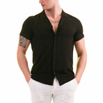 Camp Collar Solid Button Down Men's Shirt // Black (2XL)