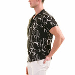 Letter Print Men's Hawaiian Shirt // Black + White (3XL)