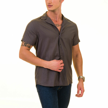 Camp Collar Solid Button Down Men's Shirt // Dark Brown (S)