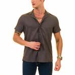 Solid Camp Collar Men's Hawaiian Shirt // Dark Brown (L)