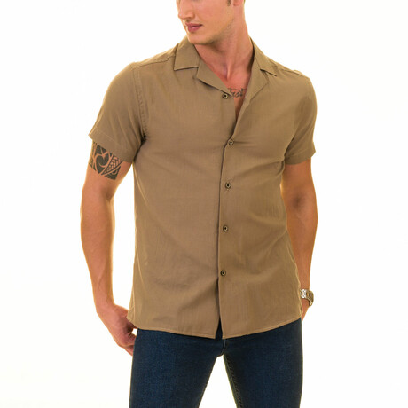 Camp Collar Solid Button Down Men's Shirt // Tan (S)