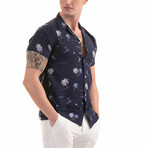 Dreamy Palms Print Men's Hawaiian Shirt // Navy + White (2XL)