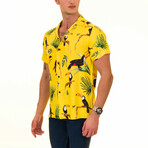 Toucan Print Men's Hawaiian Shirt // Yellow + Green (M)