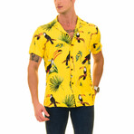 Toucan Print Men's Hawaiian Shirt // Yellow + Green (L)
