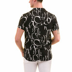 Letter Print Men's Hawaiian Shirt // Black + White (S)
