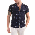 Dreamy Palms Print Men's Hawaiian Shirt // Navy + White (XL)