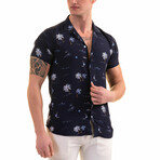 Dreamy Palms Print Men's Hawaiian Shirt // Navy + White (S)