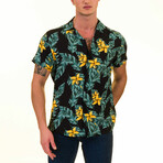 Florals and Foliage Men's Hawaiian Shirt // Yellow + Green + Black (2XL)