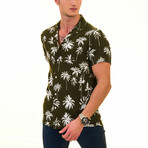 Palm Trees Men's Hawaiian Shirt // Olive + White (L)