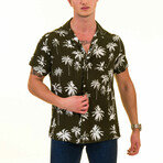 Palm Trees Men's Hawaiian Shirt // Olive + White (XL)