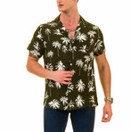 Palm Trees Men's Hawaiian Shirt // Olive + White (M)