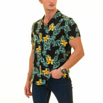 Florals and Foliage Men's Hawaiian Shirt // Yellow + Green + Black (3XL)
