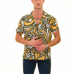 Oversize Abstract Print Men's Hawaiian Shirt // Olive + Gold + White (3XL)