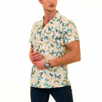 Butterfly Print Men's Hawaiian Shirt // Yellow + Green + White (XL)