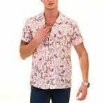 Butterfly Print Men's Hawaiian Shirt // Red + Purple + White (XL)
