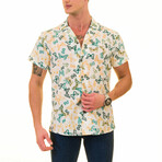Butterfly Print Men's Hawaiian Shirt // Yellow + Green + White (S)