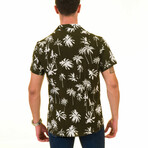 Palm Trees Men's Hawaiian Shirt // Olive + White (M)