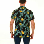 Florals and Foliage Men's Hawaiian Shirt // Yellow + Green + Black (M)